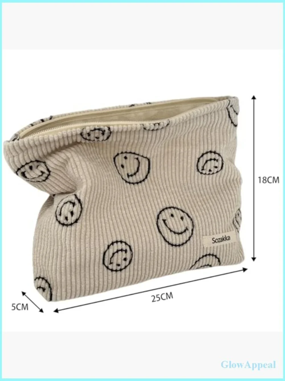 Corduroy Smile Dots Makeup Bag - Cute Cosmetic Pouch for Travel